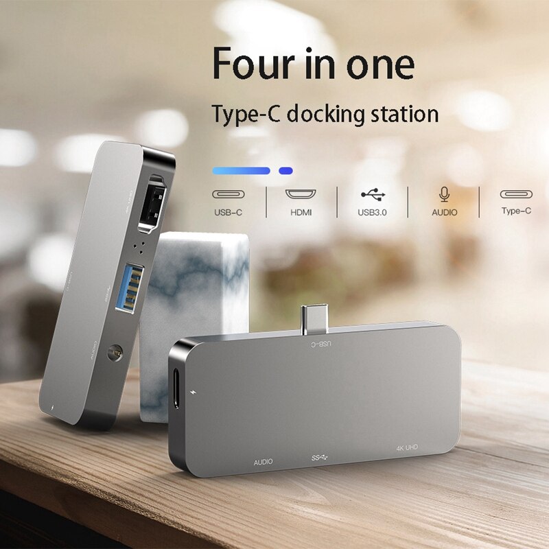 4 in 1 USB Hub Typ-C Docking Station HD 4K HDMI USB + PD Lade Hub