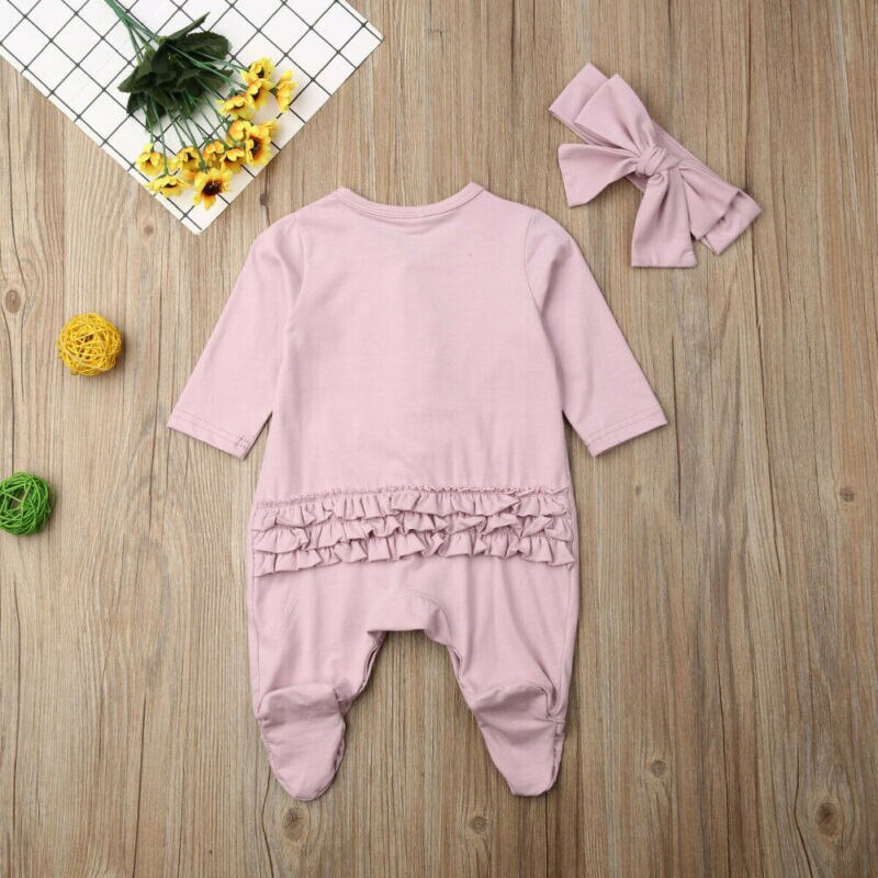 Newborn Baby Boy Girl Autumn Clothes Long Sleeve Romper Headband Sleepwear Pyjamas Babygrows