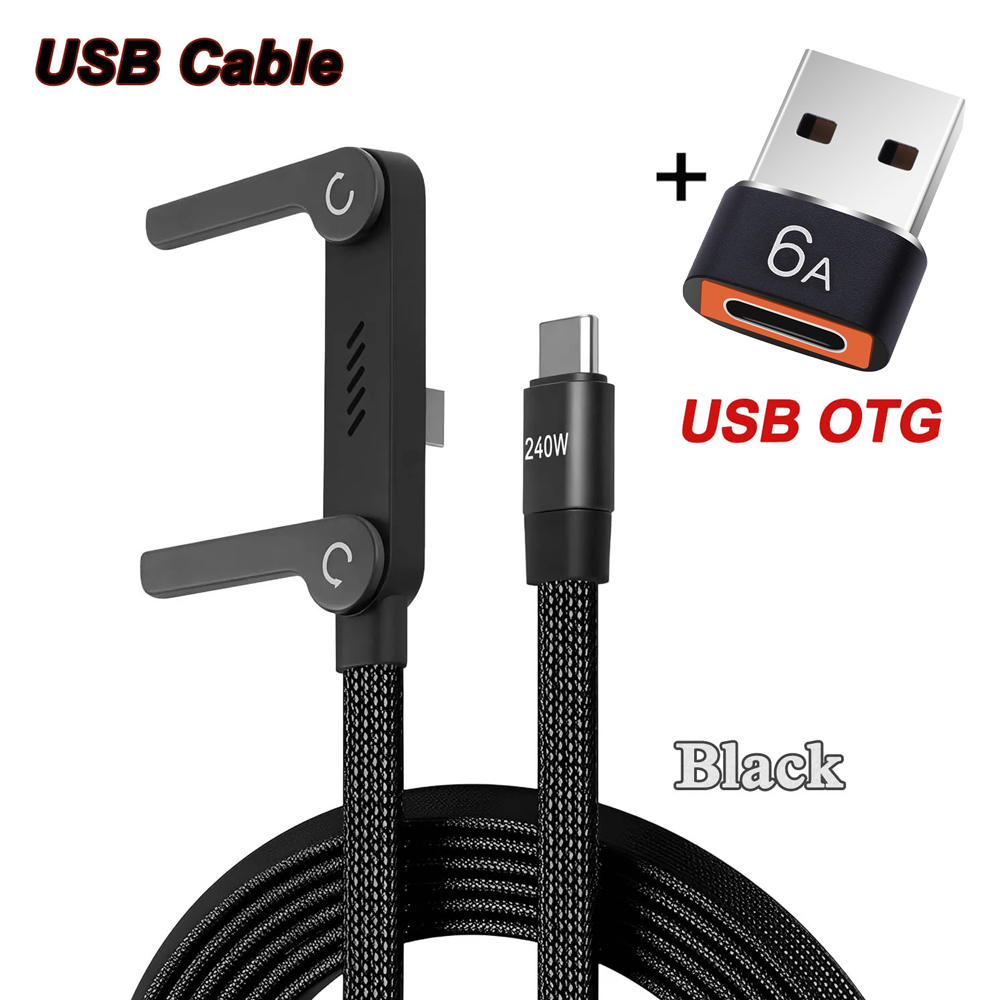 240W Super Fast Charging Data Cable 2-in-1 Folding Stand For iPhone 17 16 For Android Holder Charger Cable Type-C To C USB To C: MULTI / 1m