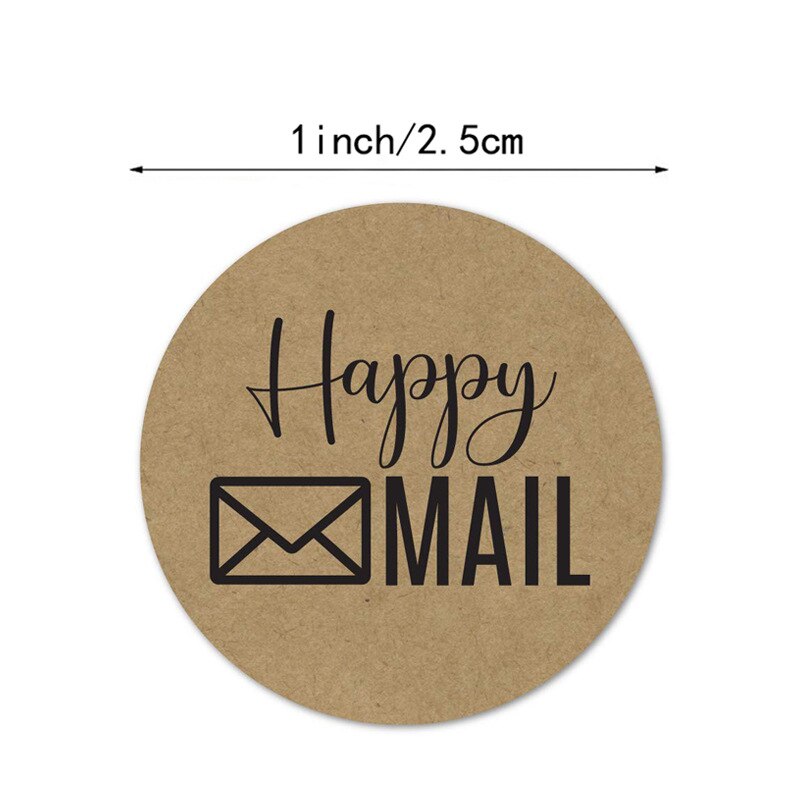 50pcs circular happy mail business stickers 1 inch Brown hand stickers envelope sealed stationery stickers