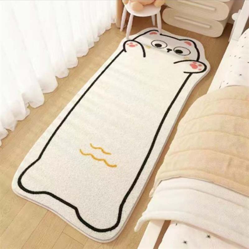 Cute Cat Faux Cashmere Bedside Carpet Cartoon Soft Anti-Slip Foot Rug for Bedroom Water Absorbing Wear-Resistant Home Floor Mat: 50x160cm / Yellow