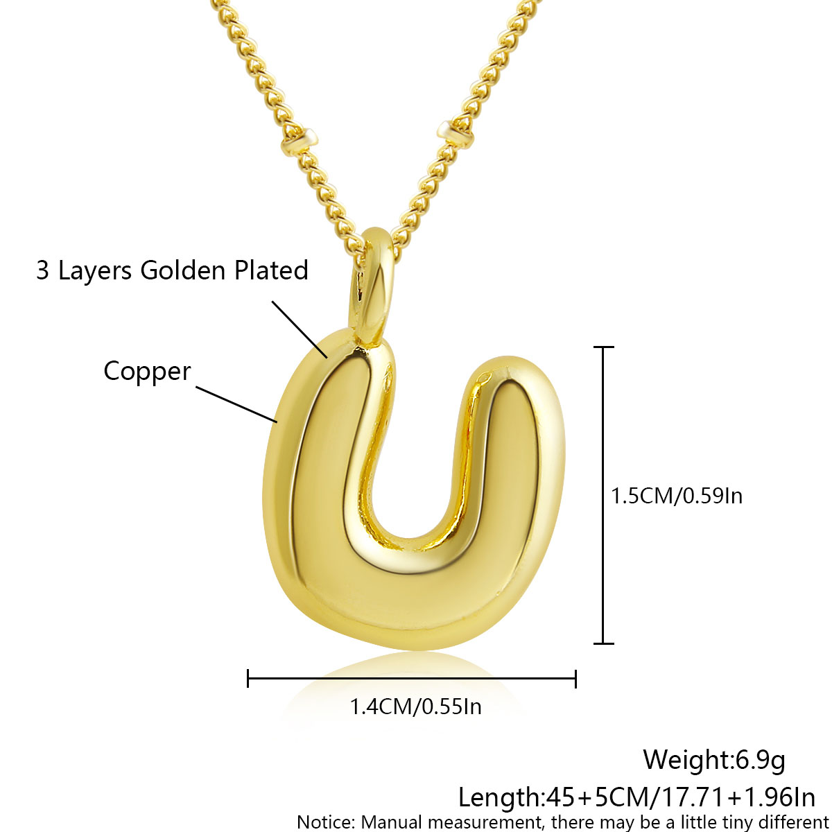 MHS.sole Nuovo carino ottavino palloncino a bolle collana iniziale colore oro mini paffuto 26 lettere dell'alfabeto collana con ciondolo gioielli regali: Zinco bianco blu placcato