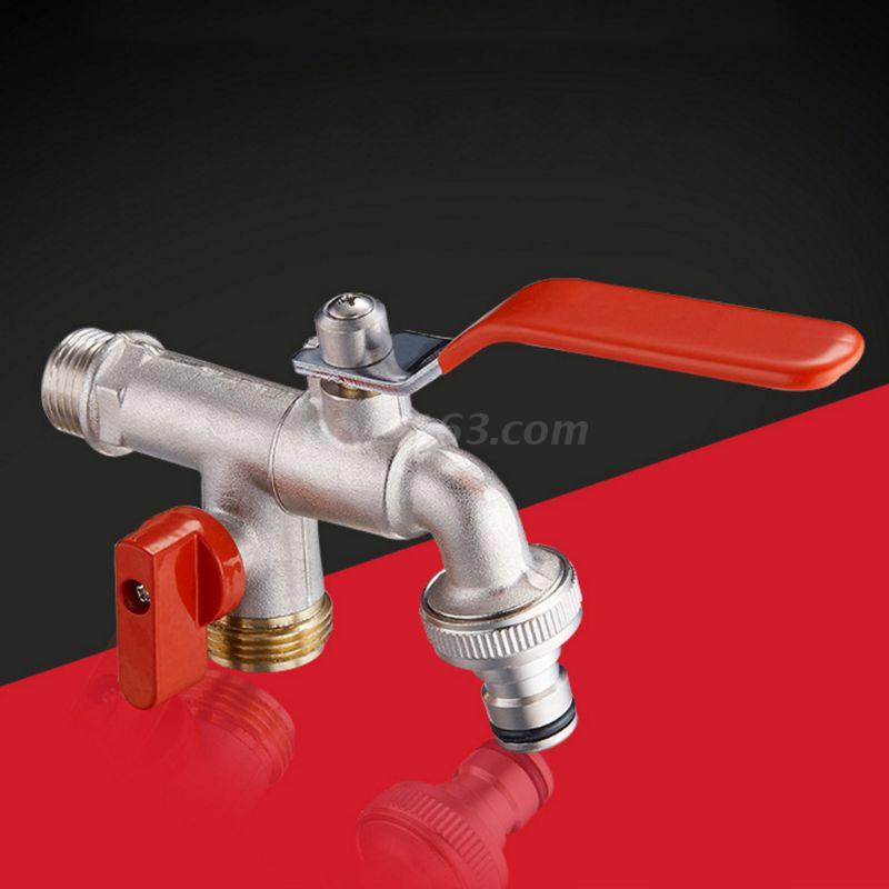 90 Degree Double Valve Water Tap Durable Brass Manual Adjust Faucet for Home Outdoor Garden Tools