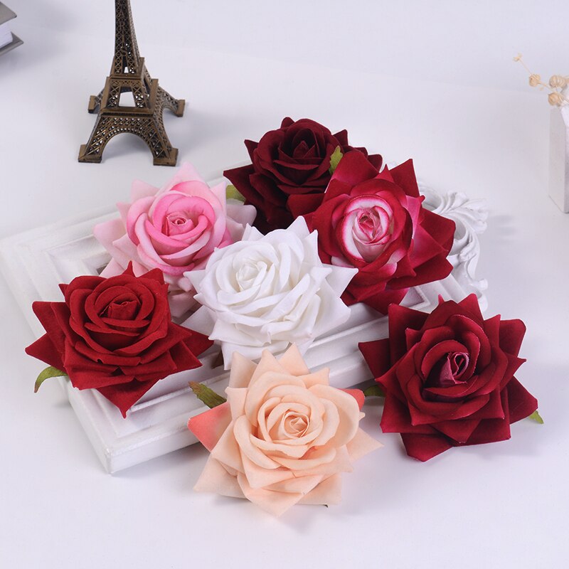 5pcs 8CM rose red artificial flowers head plastic Handmade wedding for home Day home party wreath decoration DIY silk craft