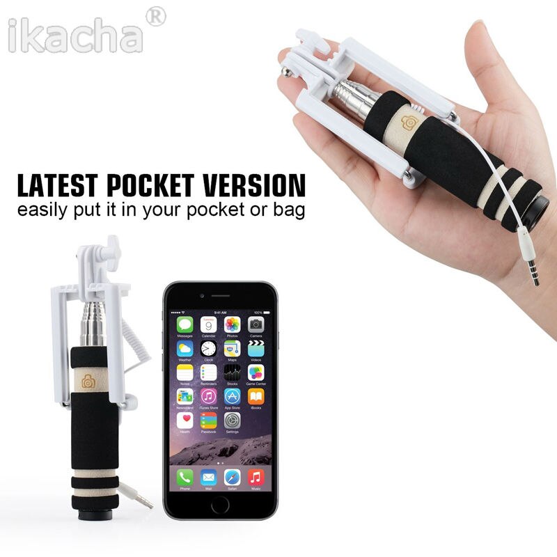 Universele Mini Selfie Stick Monopod Ingebouwde Sluiter Houder voor Iphone Samsung Android IOS Bedrade Selfie Smartphone Camera