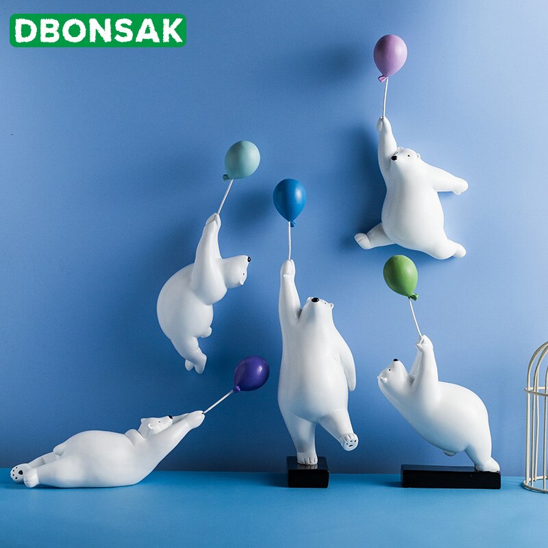 Balloon Polar Bear Wall Decoration Animal Sculpture Bear Statue Garden Flower Pot Decor Home Living Room Background Wall Hanging