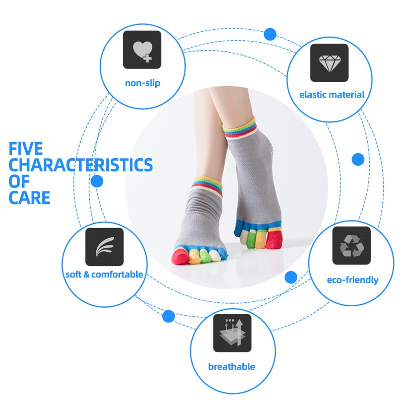 1 paar katoenen yoga antislip dames teensokken kleurrijke sokken met volledige teen en open teen met zweetabsorberend materiaal