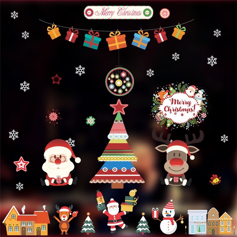 merry christmas tree santa claus wall stickers for kids rooms window home decor happy year wall decals pvc wallpaper