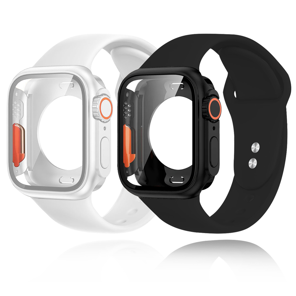 Silicone Band+Case For Apple Watch 40/44/41/45mm 46mm 49mm Breathable Strap with Tempered Glass Cover iWatch Series 10/9/8/7/6/5