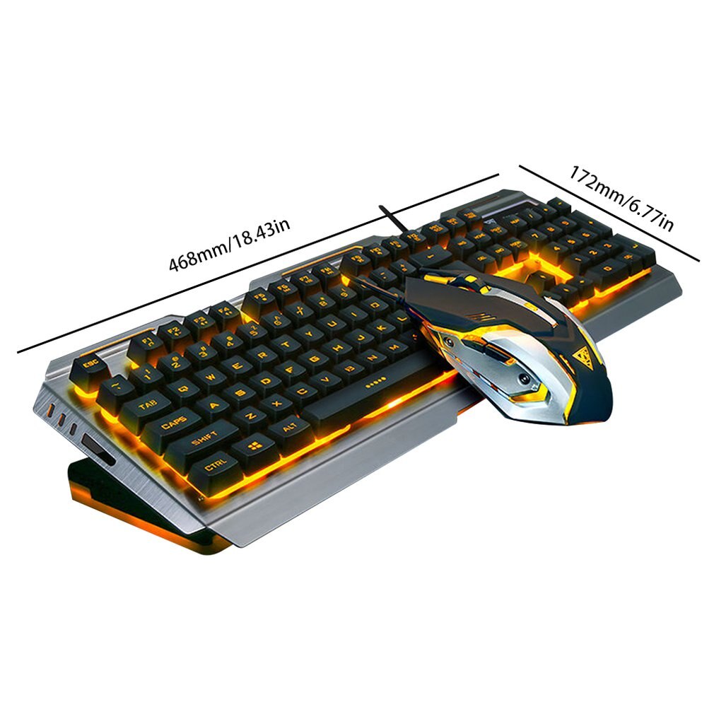 Mechanical Keyboard USB Wired Ergonomic Backlit Mechanical Feel Gaming Keyboard and Mouse Set with Aluminium Alloy Panel