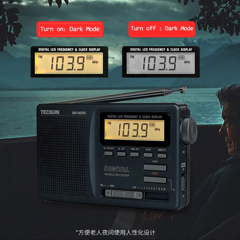 Tecsun dr -920c digtal fm radio display fm/mw/sw multibånd bærbar radio fuldbånds clockradio