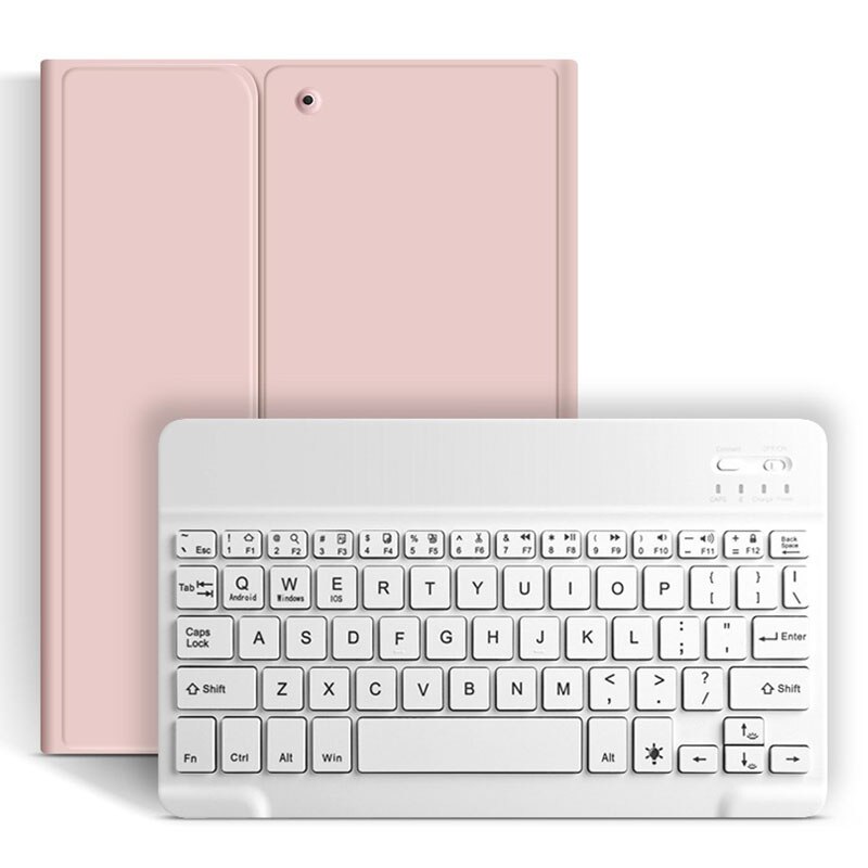 Voor iPad 10.2 Draagbare Draadloze Bluetooth Toetsenbord + PU lederen Magnetische Keyboard Case Cover Tablet Toetsenbord met Case Cover: Roze