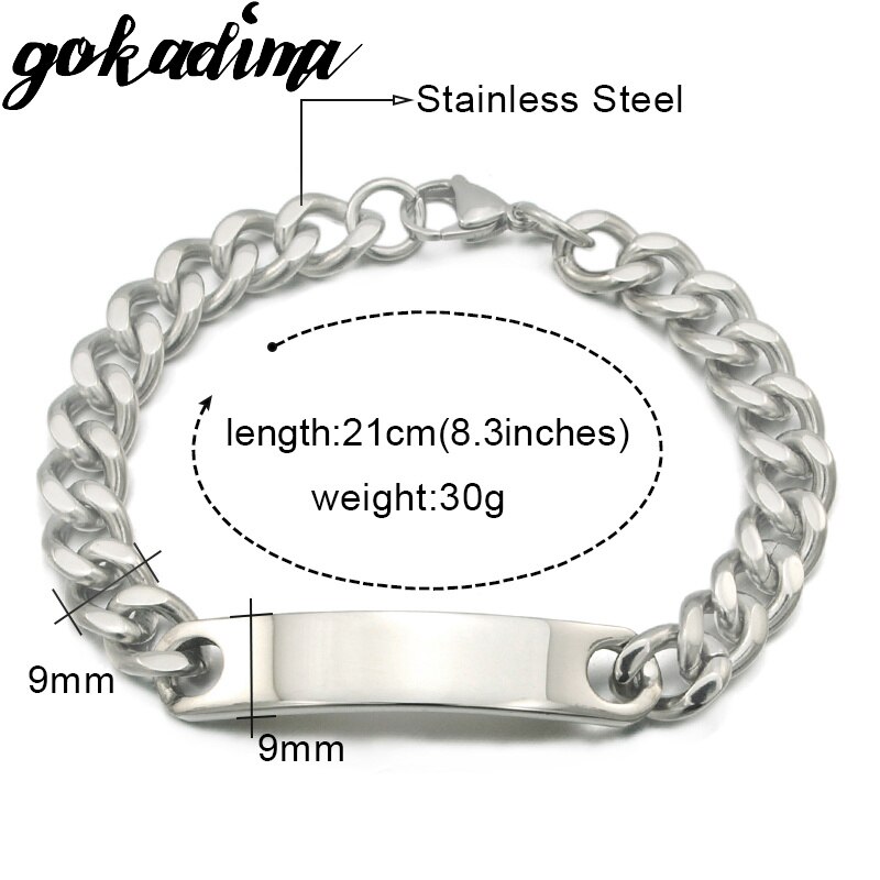 Gokadima Stainless Steel ID Bracelet For Women Men Jewellery Chain Cuff,4 colors, Items,WB001