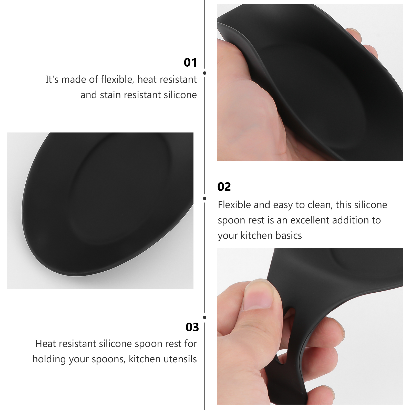4 Stuks Siliconen Lepel Houder Anti-Slip Lepel Rest Stand Hittebestendigheid Lepel Rek Keuken Levert Voor Thuis Restaurant (Zwart)