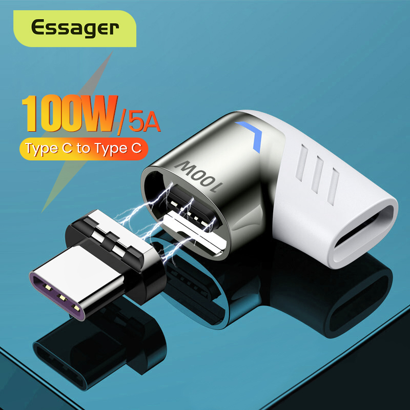 Essager 100W Usb Type C Magnetische Adapter Type-C Male Naar Usb C Vrouwelijke Magneet Connector Voor Mackbook pro Huawei USB-C Converter