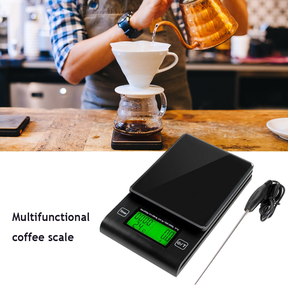 Multifunctionele Hand Draagbare Elektronische Lcd-scherm Koffie Schaal Met Timer Temperatuur Probe Digitale Drip Keuken Schaal