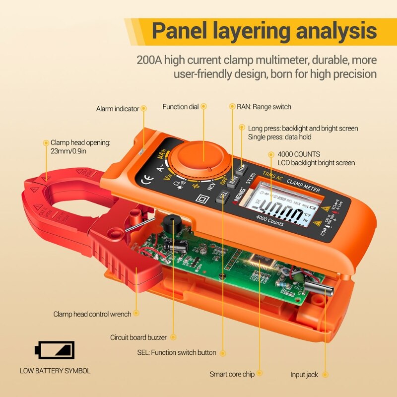 Multimeter 4000 Counts Digital Multimeter with DC AC Voltmeter Ohm Volt Amp Tester AC/DC 600V AC 200A 40M NCV Function
