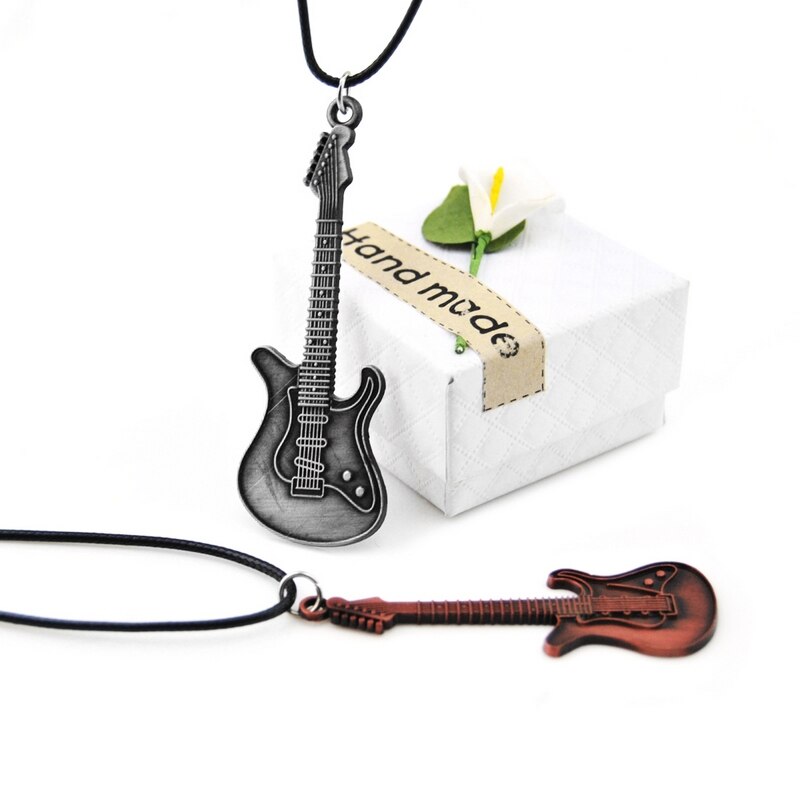 Meisjes Retro Gitaar Choker Ketting Vrouwen Leuke Lederen Ketting Vintage Gitaar Hanger Ketting Vrouwelijke Sieraden Vrienden