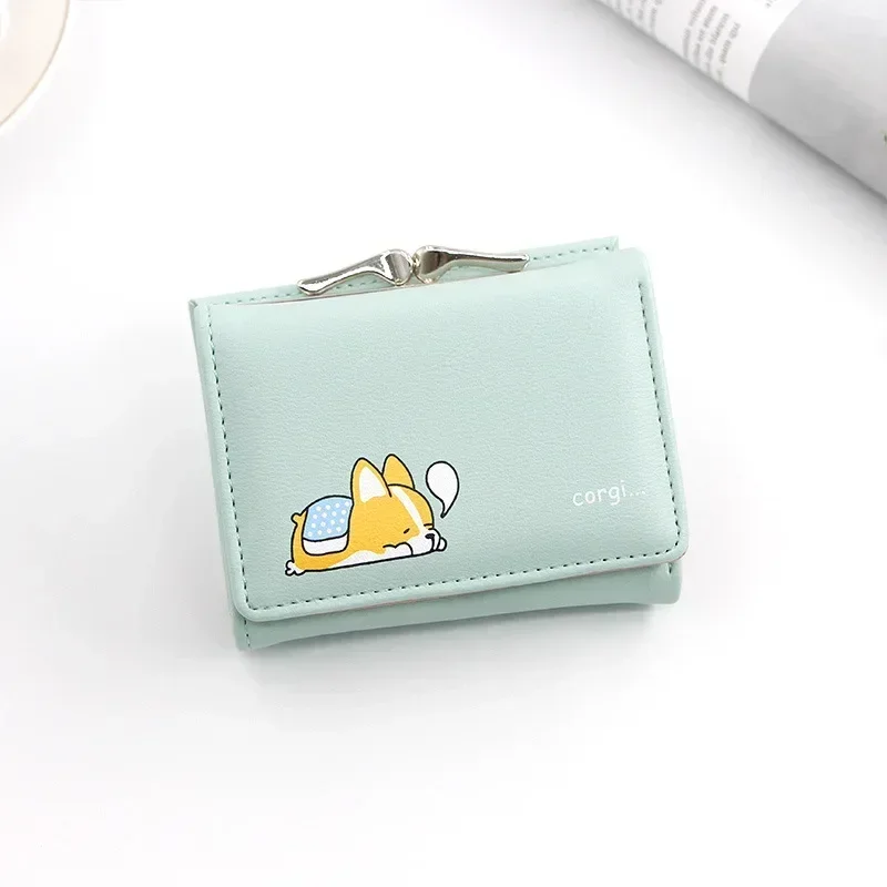 Korean Style Cartoon Women Wallet Small Cute Corgi Doge Wallets Ladies Short Leather Purses Female Purse Clutch: black