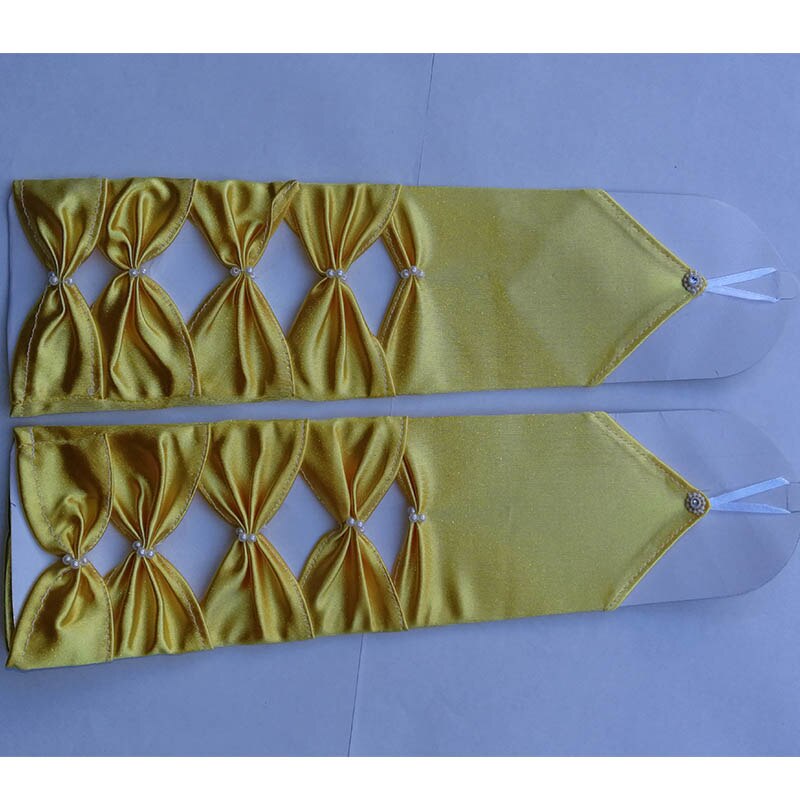 Guantes largos de satén plisados con lazo para mujer, manoplas para novia, color verde, elásticos, sin dedos, para noche, , graduación, color azul: yellow