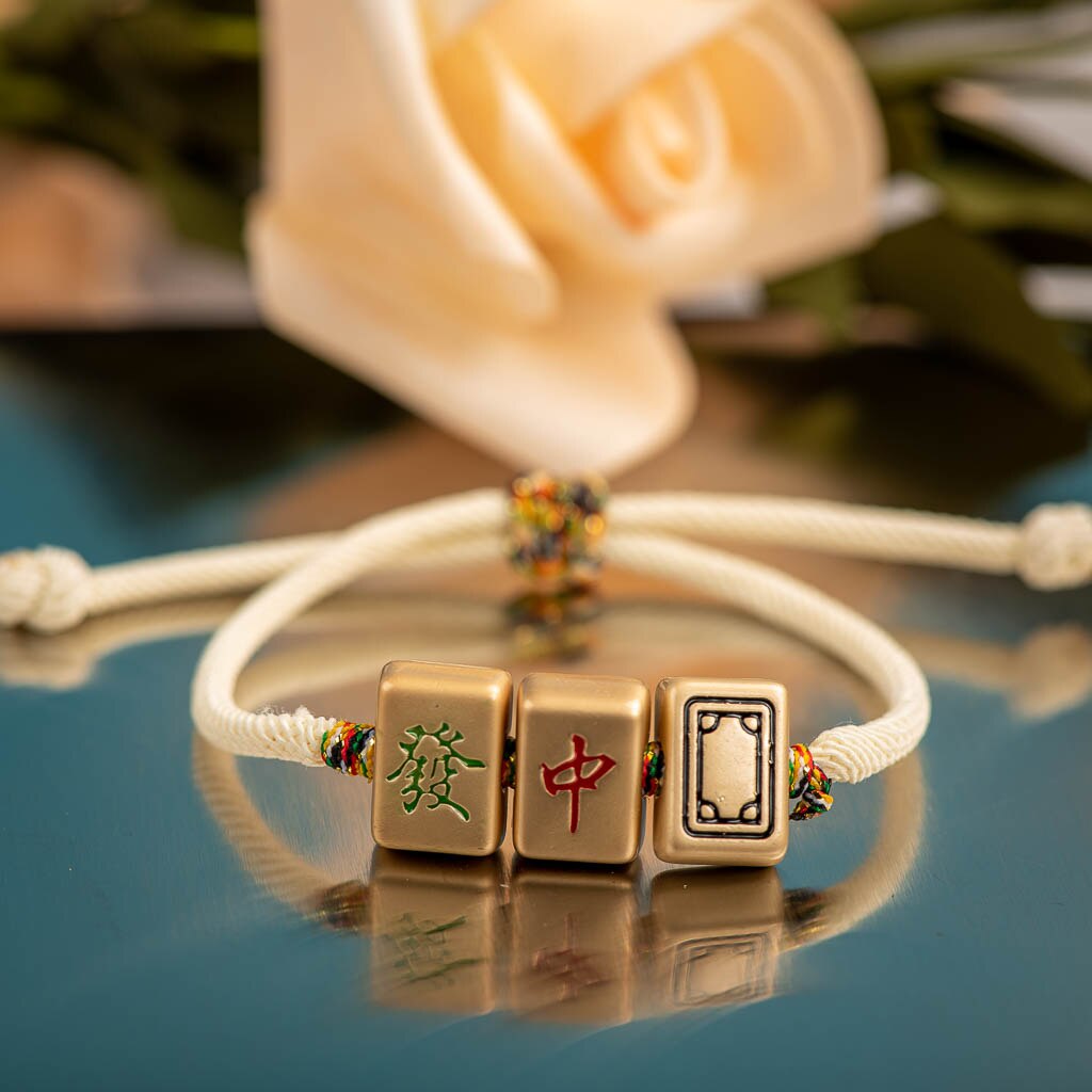 Mahjong caracteres chinos pulsera con colgante de esmalte de goteo de Metal pulseras de con dijes hechos a mano brazaletes al por mayor # XN004: Estampado en caliente