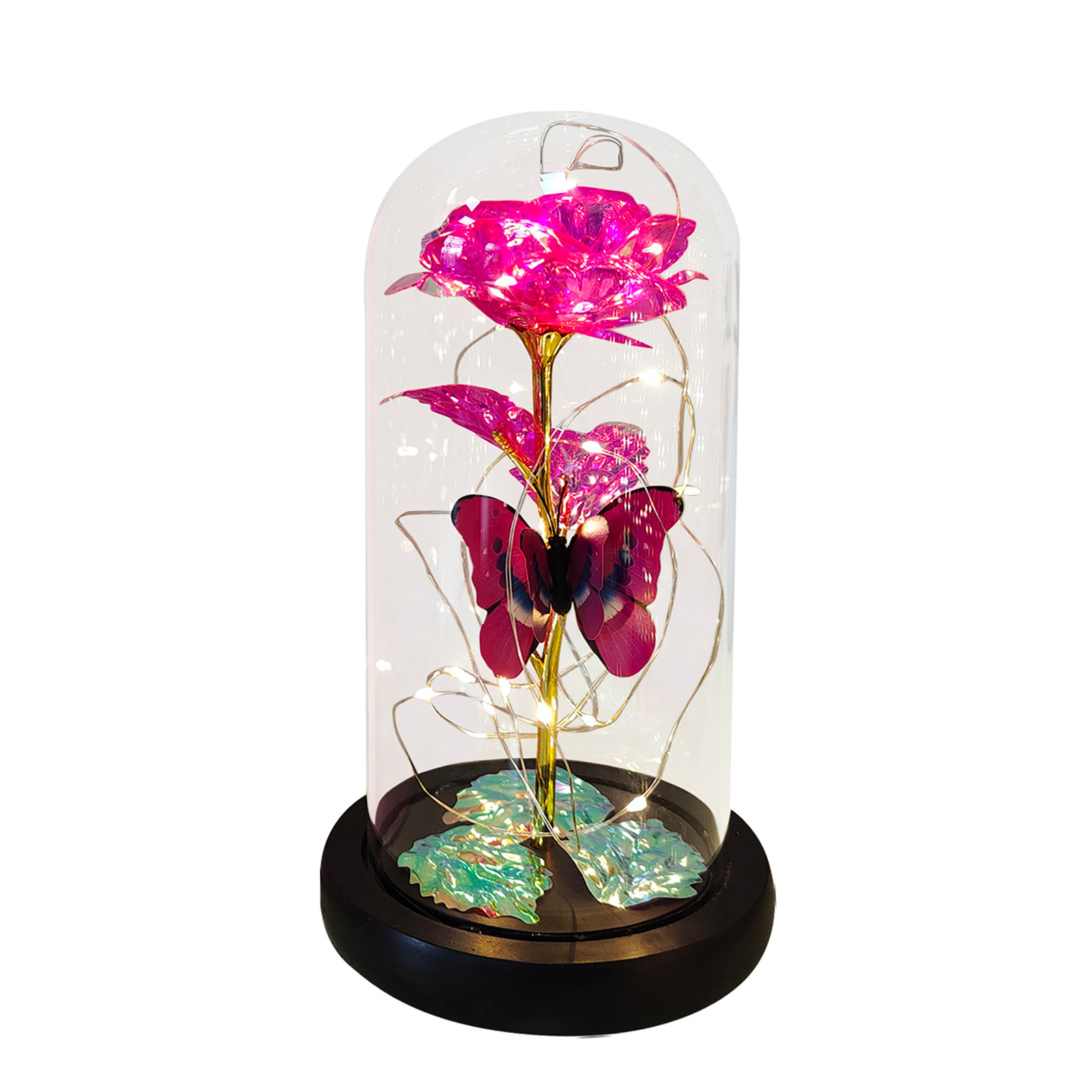 Roze Licht Kunstmatige Galaxy Rose Lamp Met Vlinder En Kleurrijke Led Rozenbloemen In Glazen Batterij Aangedreven Voor Vrouwen