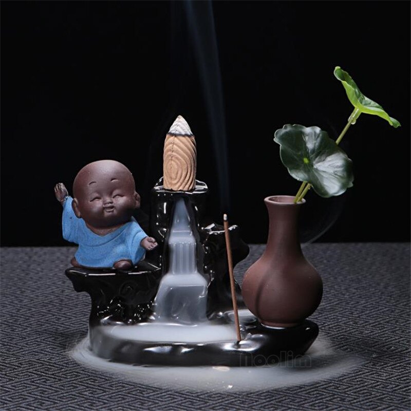 Little Monk Waterfall Incense Burner Backflow Buddha Incense Holder Censer Home Decor Buddhist Aroma Furnace: Monk C