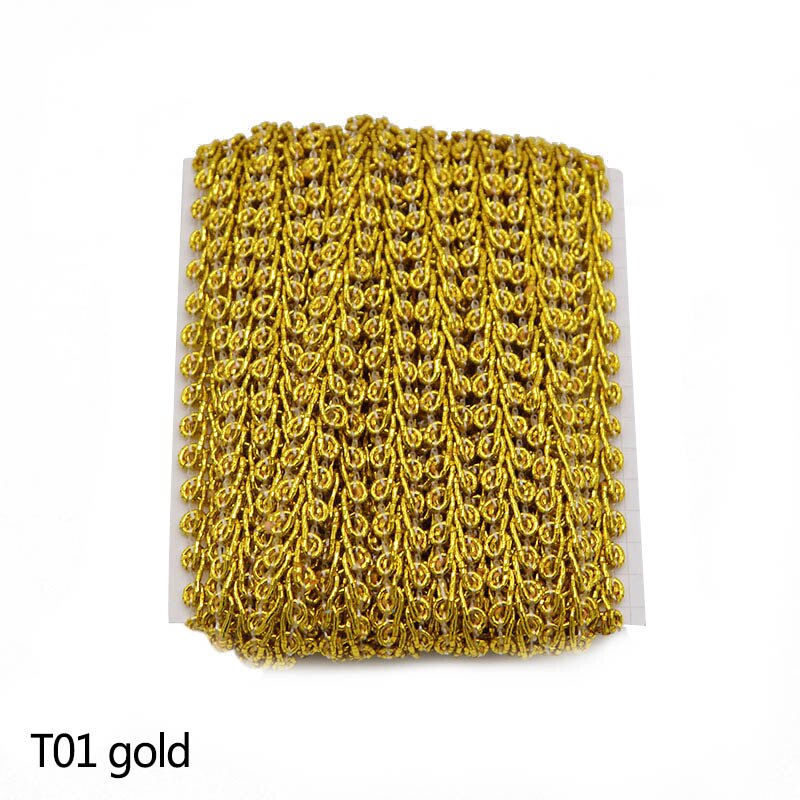 5 m/partij Goud Zilver Lace Trim Katoen Stof Duizendpoot Gevlochten Kant Lint DIY Kledingstuk Naaien Accessoires Bruiloft Thuis Ambachten: T01 Gold