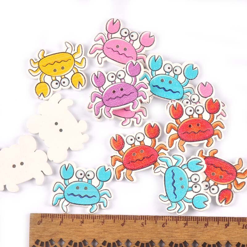 Botones de madera con patrón de animales marinos para costura, accesorios de costura, Scrapbook, manualidades de madera, decoración del hogar, 25 uds., m1736: 4