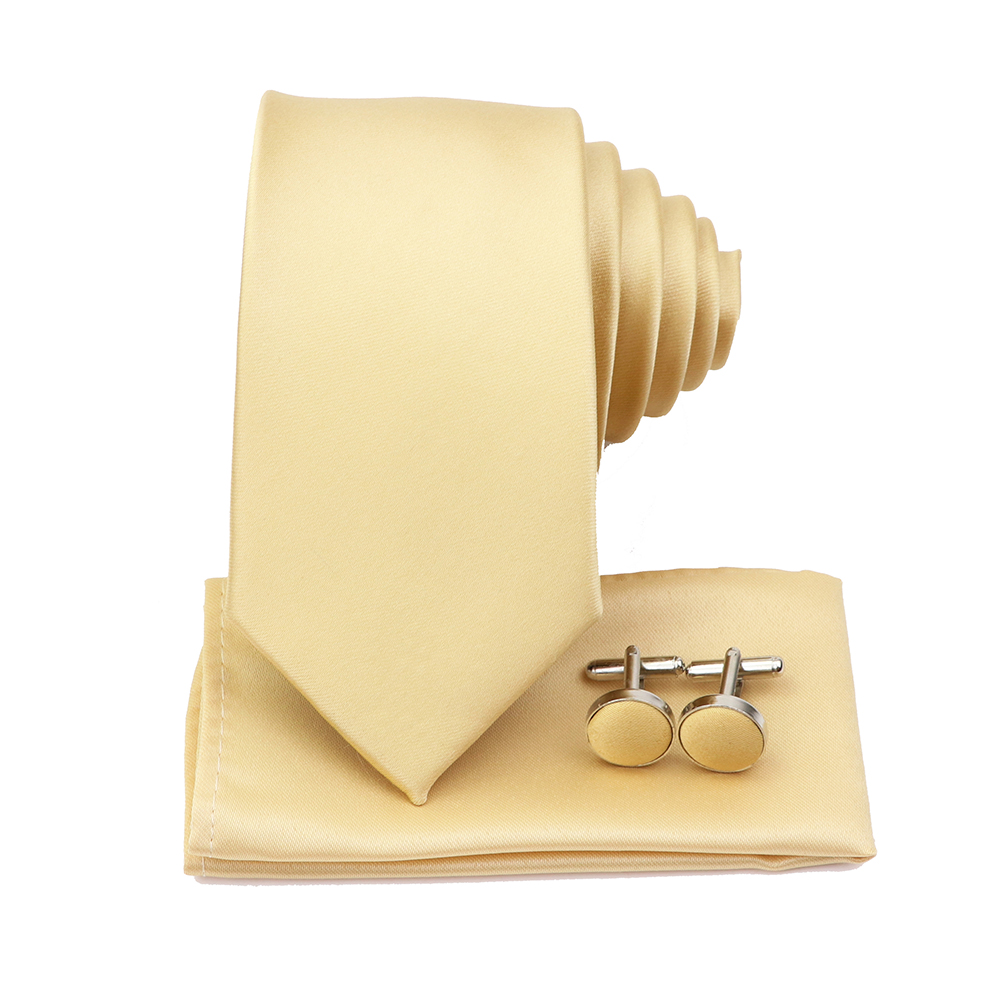 Heren Kleurrijke Polyester Stropdas Bowtie Cufflink Broche Set Salie Groene Roze Stropdassen Zakelijke Bruiloft Shirt Accessoires Cadeau: Goud