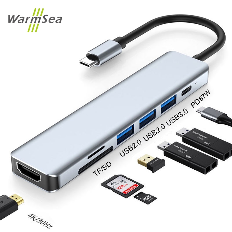 Usb c hub type c splitter til hdmi 4k thunderbolt 3 dokkingstasjon bærbar adapter med pd sd tf  rj45 for macbook air  m1 thinkpad