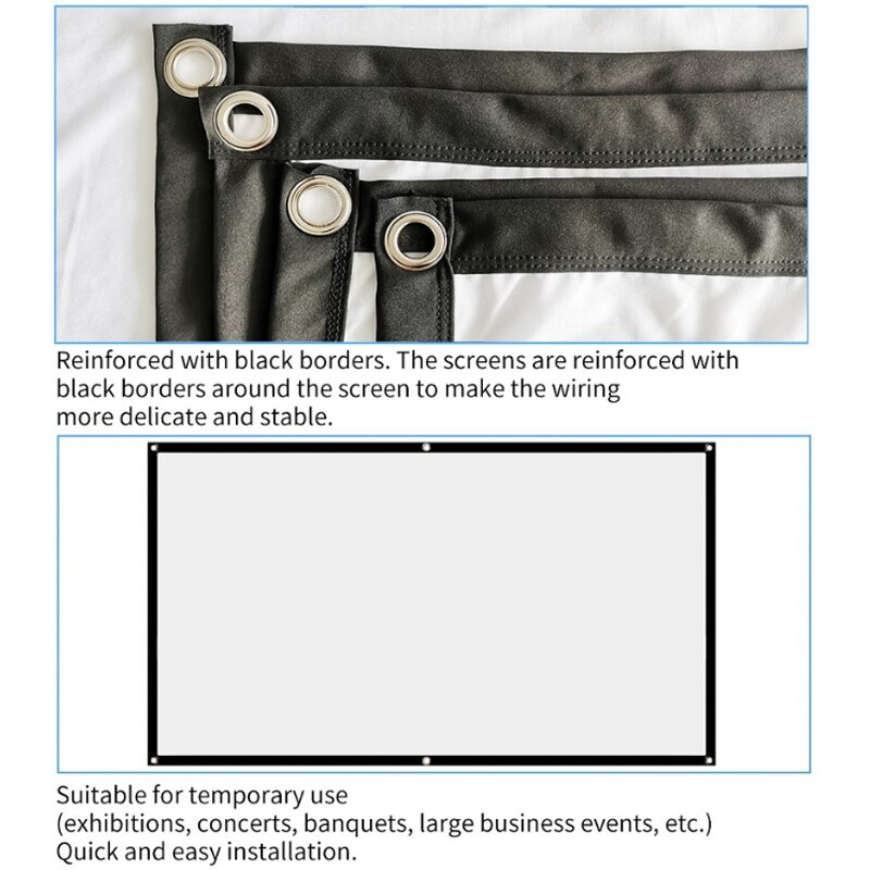 Pantalla de proyección plegable para cine en casa, pantallas portátiles de proyección HD de 30/60/72/84/100/120/150 pulgadas para exteriores, KTV y oficina