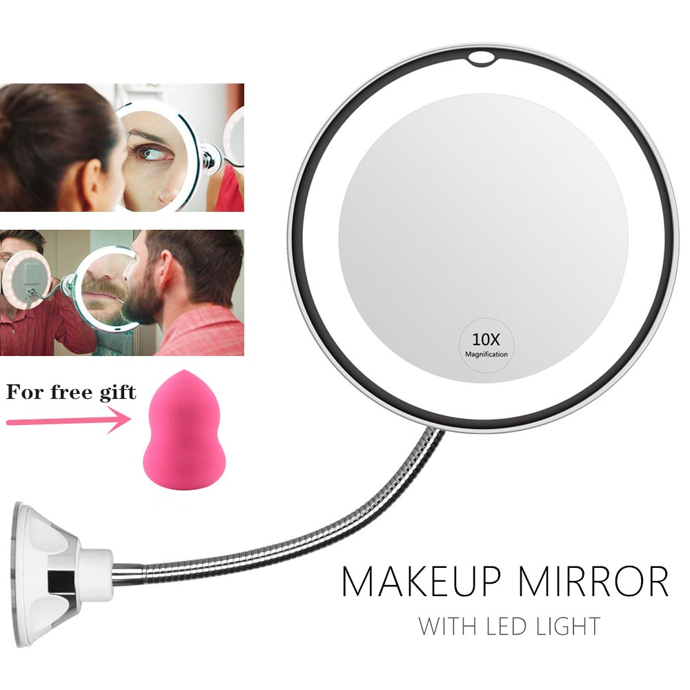 360 Graden Rotatie 10X Vergrootglas Make-Up Spiegel Mijn Flexibele Spiegel Opklapbare Spiegel Met Led Licht Makeup Tools