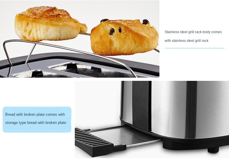 Automatic Electric Toaster Bread Croissants Baking Machine Stainless Steel Breakfast Sandwich Maker Toast 2 Slices220v