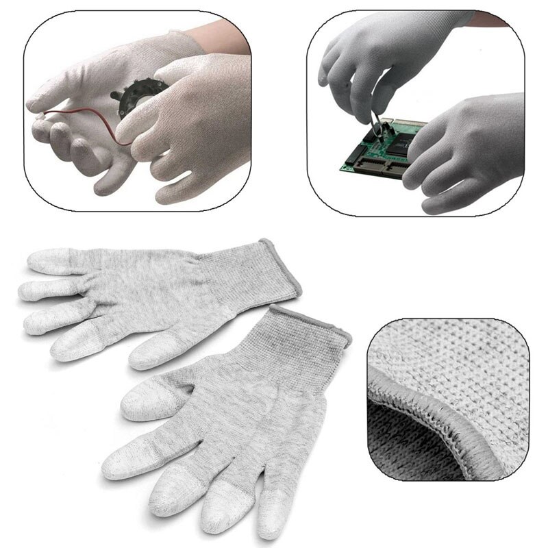 1 par antistatiske esd sikre handsker antistatiske anti-skrid pu finger top coated til elektronisk reparation