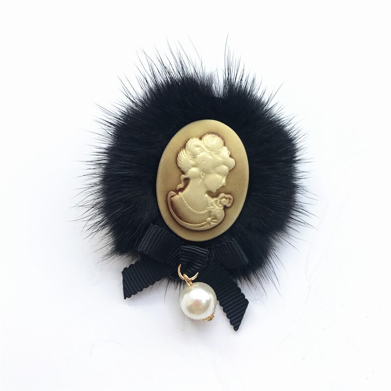 Vintage vison cheveux boule broche beauté tête noeud revers épinglette chemise col broches chapeau sac vêtements pour femmes accessoires