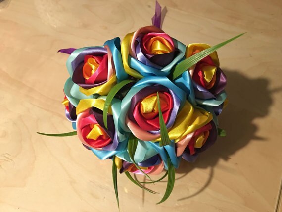 Handmade silk rose gorgeous wedding bouquets Rainbow rose flowers artificial flowers 2017520: Default Title
