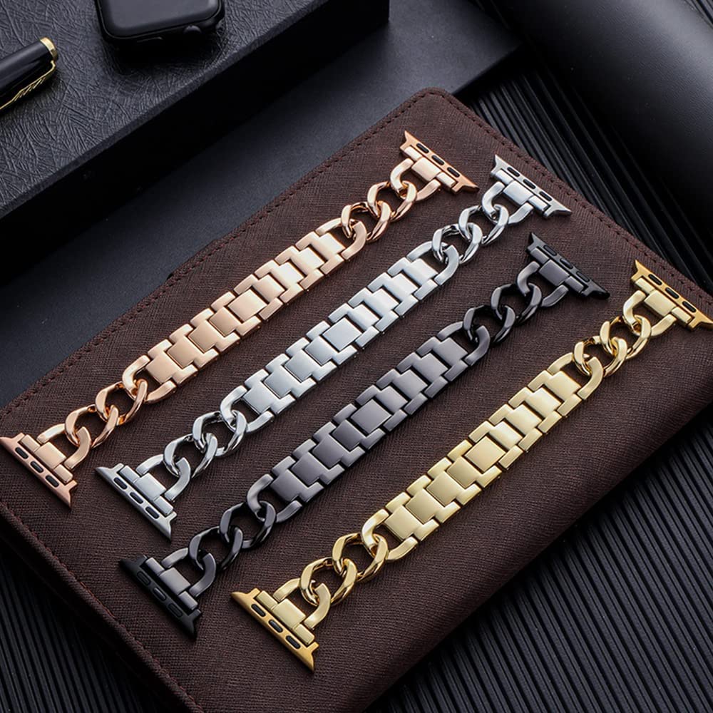 Cuban Link strap for Apple watch band 40mm 41mm 45mm 44mm 49mm Stainless steel metal bracelet iWatch series 8 7 6 5 se ultra