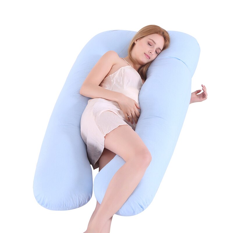 Maternidad en forma de U almohada de las mujeres embarazadas Prenatal y Postnatal cojín multifuncional protección de cintura cuerpo almohada dormir cojín: blue