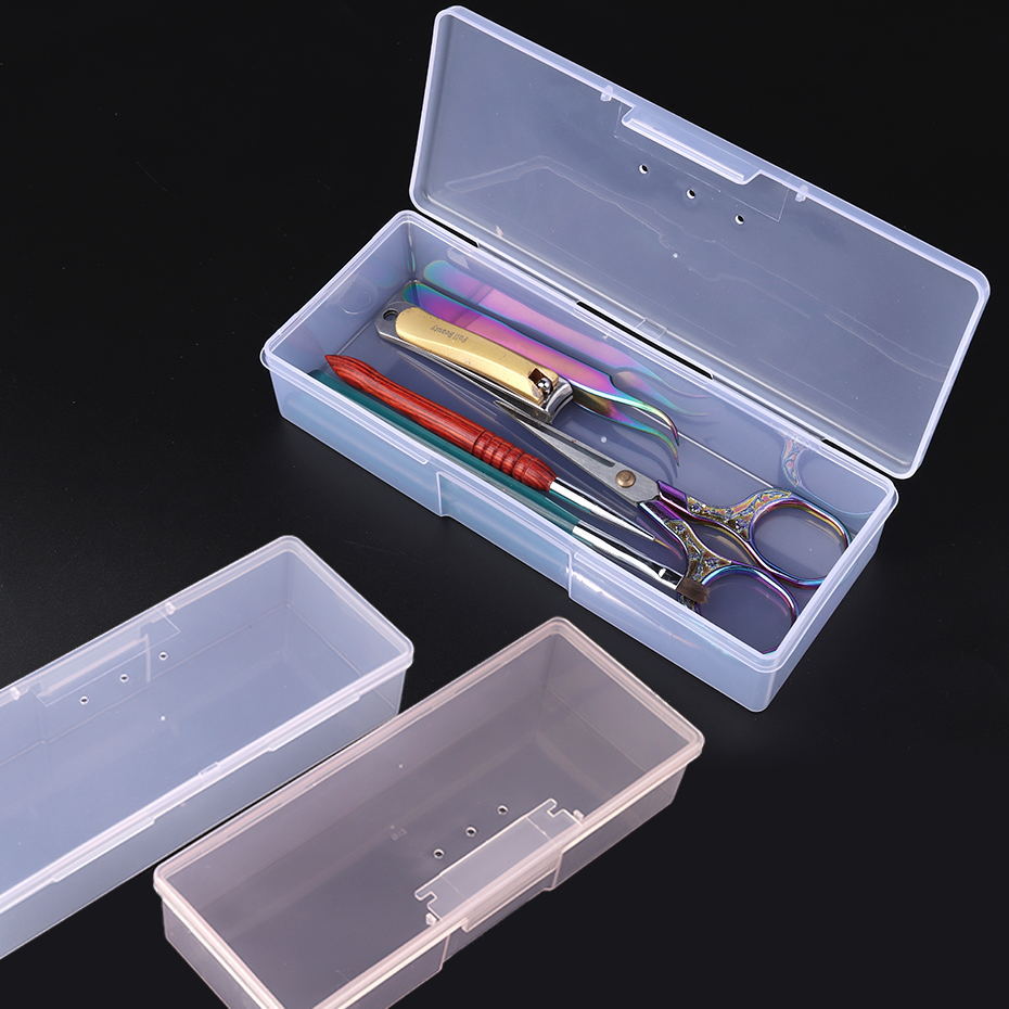 Caja de almacenamiento para decoración de uñas, organizador de piezas de uñas, contenedor de plástico cuboide rosa transparente, estuche de embalaje para lima de cepillos de uñas, herramientas de manicura