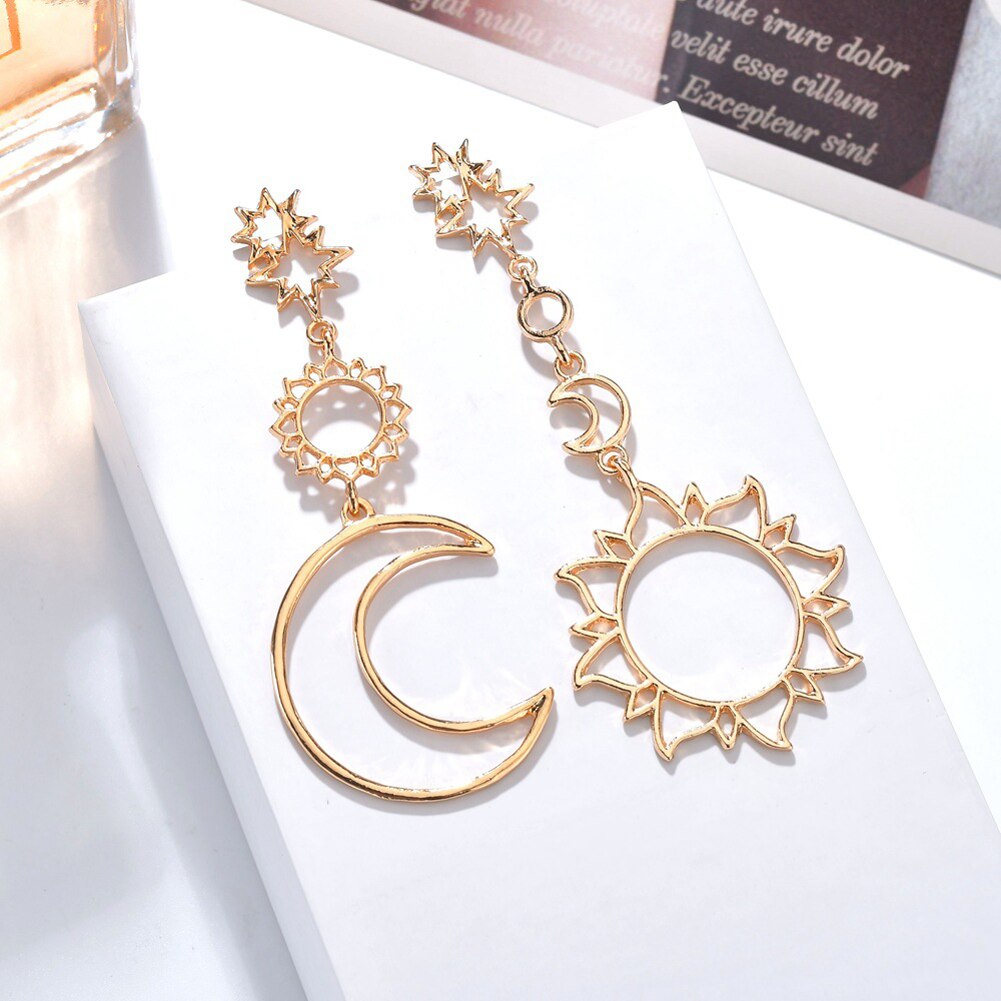 Bohemia Rose Gold Geometry Earrings Women Sun Moon Statement Big Earing Indian Jewelry Oorbellen Pendientes Mujer Bijoux