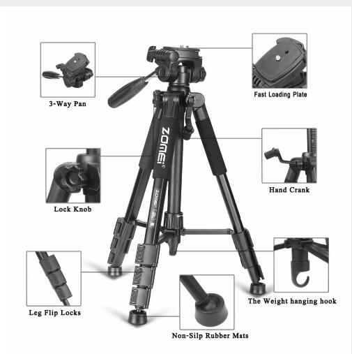 Zomei tripod  q111 bærbar rejse aluminium kamera stativ tilbehør stativ med pan hoved til canon dslr kamera