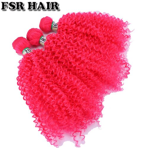 Tissage synthétique Afro crépu bouclé gris clair | Lot de 3 pièces de mèches 210 à haute température: Rose