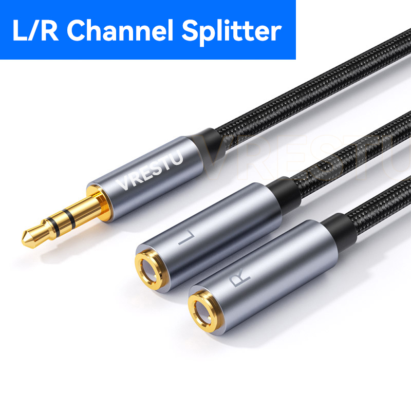 Divisor de audio Y 3,5 mm izquierdo derecho Aux macho a 2 auriculares hembra altavoz de PC envolvente doble canal en un solo canal 1 en 2 salidas: Default Title