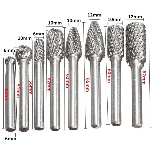 8 Stks/set 6Mm-12Mm Tungsten Carbide Burr Bit Cnc Graveren 1/4 &quot;Rotary Cutter Bestanden