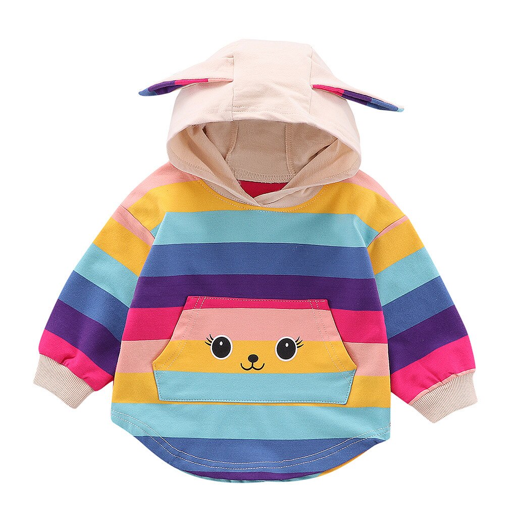 SAGACE Kwaii Ranibow 3D Rabbite Ear Girls Tops de manga larga niños niñas Impresión de dibujos animados bebé niña sudadera niños Top Hat niñas: Azul / Recién nacido