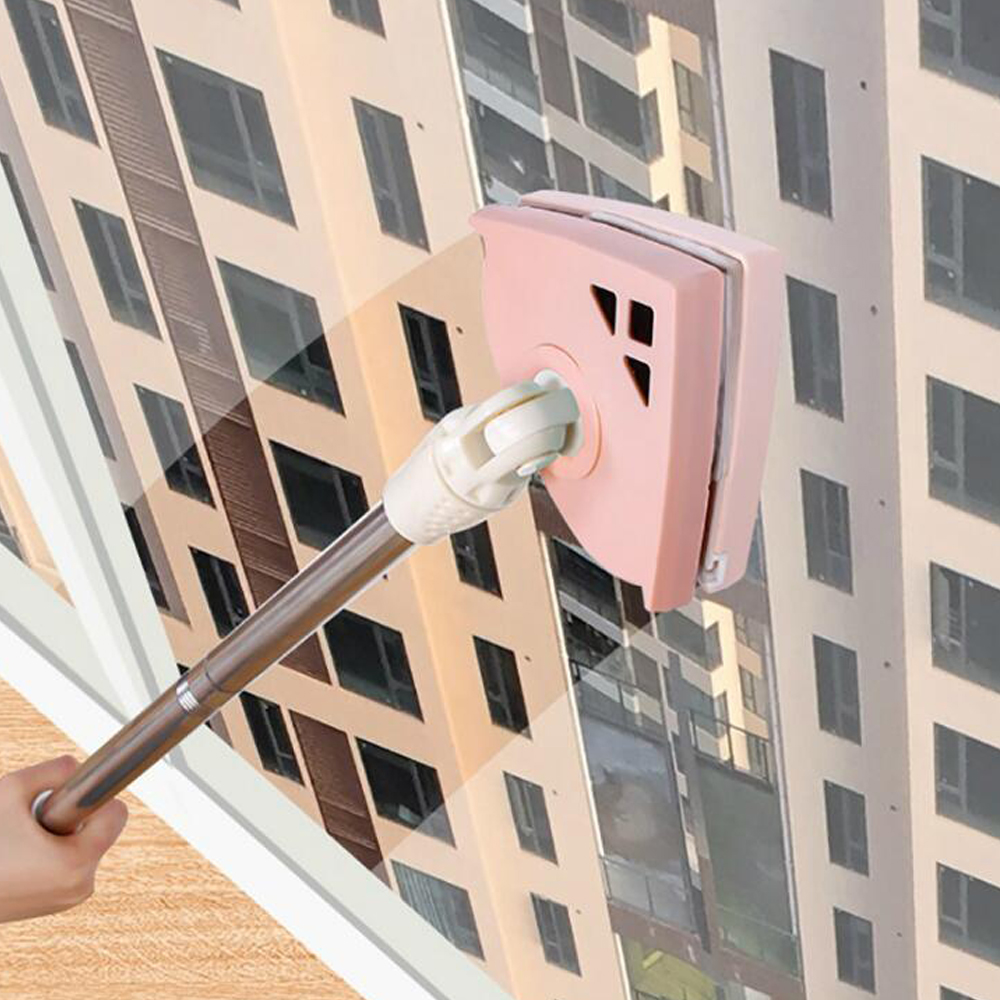 Double Sided Glass Window Wipe Magnetic with 4pcs Adjustable Rods Set Household High Rise Building Glass Triangle Brush Cleaner