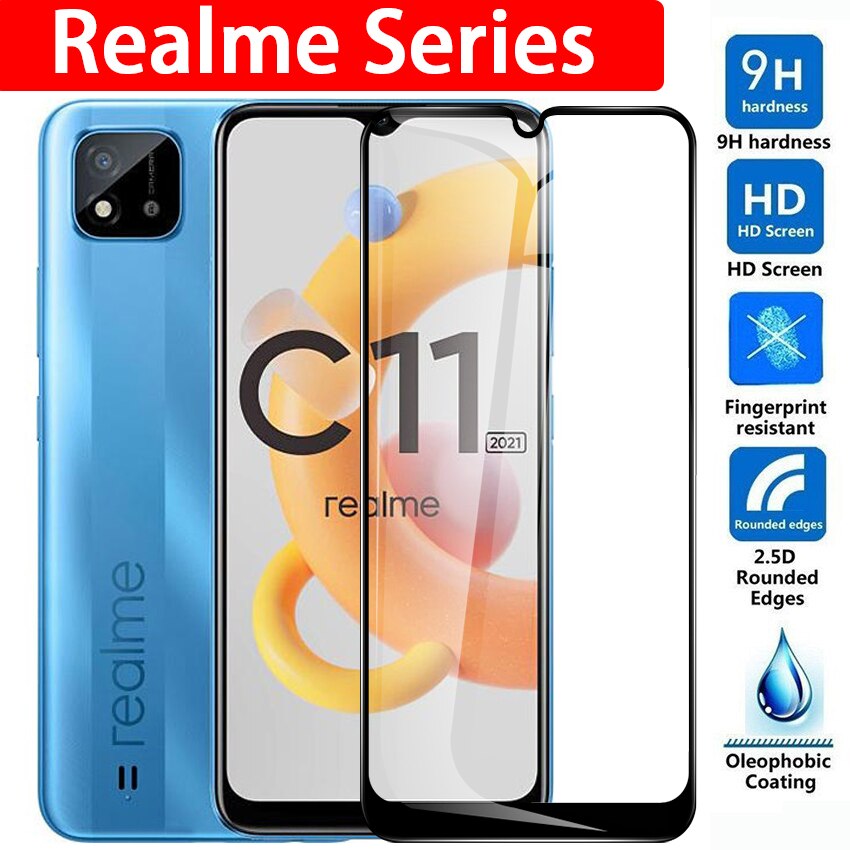 Volledige Cover Gehard Glas Voor Oppo Realme C11 Screen Protector Op C12 C15 C17 C20 C20a C21 C21y C25 C 11 25 Beschermende Film