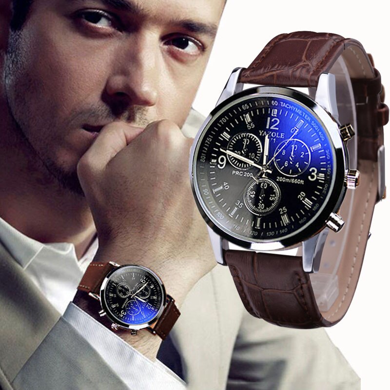Heren Horloges Kunstleer Blauw Ray Analoge Quartz Horloge Mannen Mannelijke Business Casual Klok Relogio Masculino