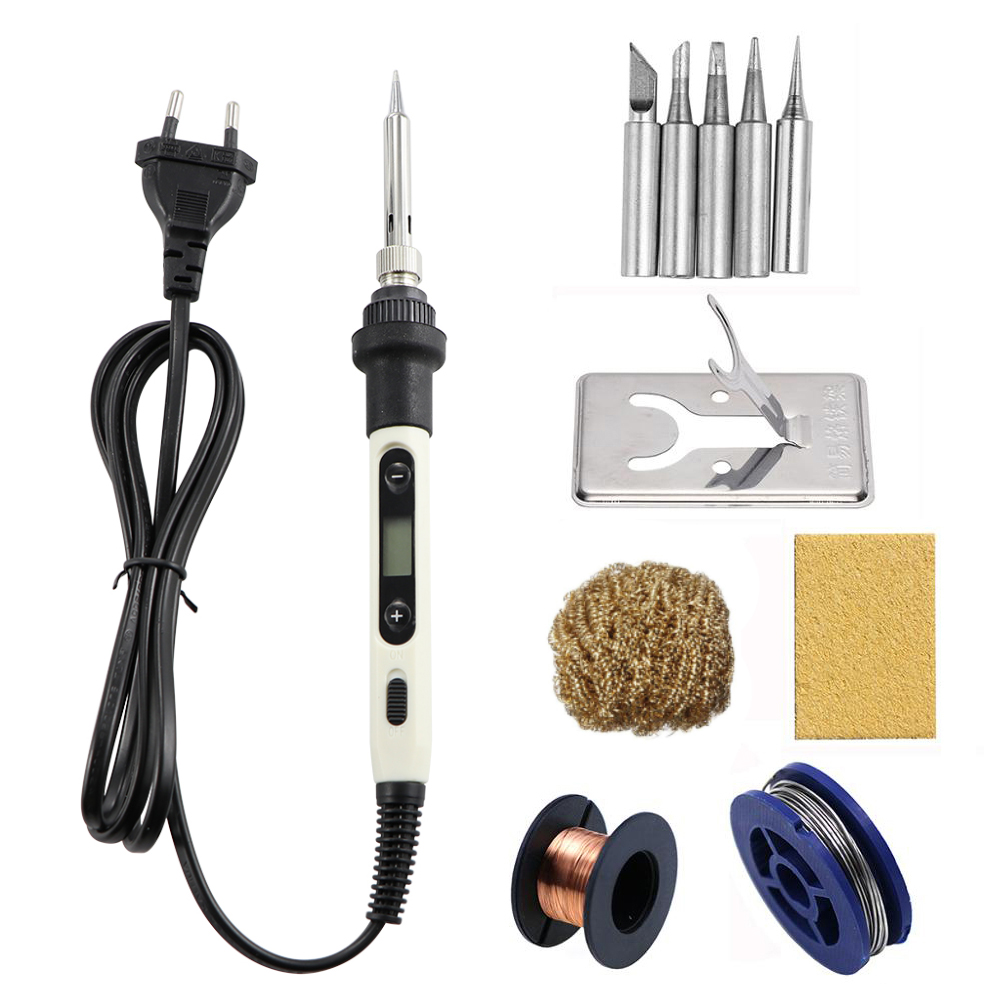 80W Electric Soldering Iron High Power LCD Digital Display Constant Temperature Electric Soldering Iron Repair Tool: 110V US Plug / White SET-3